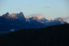 16 Waputik Peak, Pulpit Peak, Crowfoot Mountain, BowCrow Peak At Sunrise From Hill At Lake Louise Village